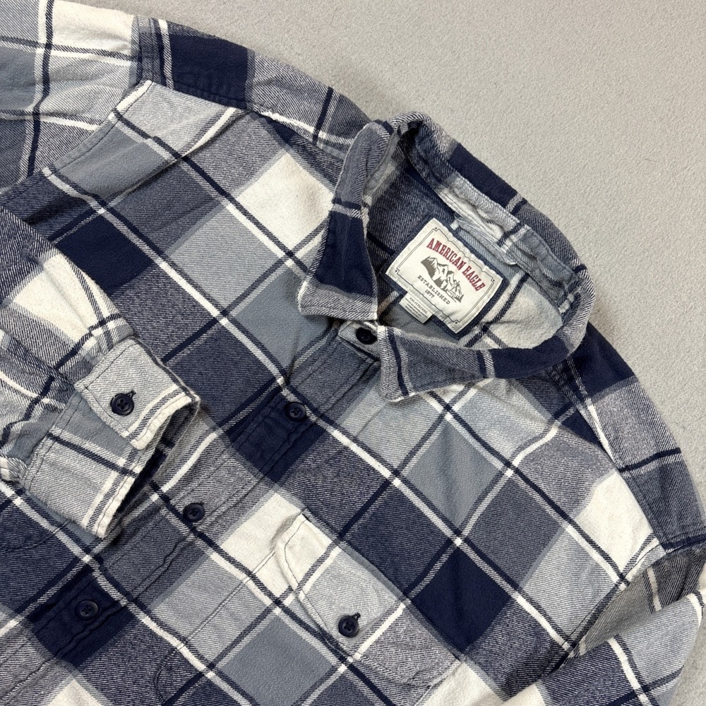 American Eagle Outfitters Men's Flannel‎ Button Shirt Blue Gray Plaid Size XXL